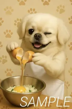 【A4/ai033】AIイラスト ポスター 犬 調理シーンペキニーズ ウインク