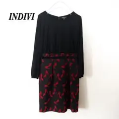 INDIVI インディヴィ ハイヒール柄 ジャカード切替ワンピース 日本製 38