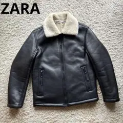 【美品】ZARA ザラ フェイクムートンレザージャケット ボア ブラック M
