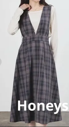 Honeys（ハニーズ）Vネックジャンスカ ロングワンピース　大きめLサイズ
