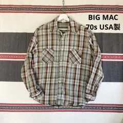 70sUSA製BIG MAC Lサイズ好配色好サイズ ビンテージヘビーネルシャツ