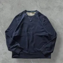 G.H.BASS製ネイビースウェットLコットン混 前Vガゼット首元刺繍ロゴ古着