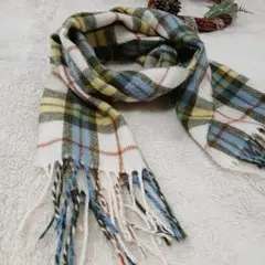 最終値下げ‼️【チェック柄　マフラー】フリンジ　グリーン　ホワイト　イエロー