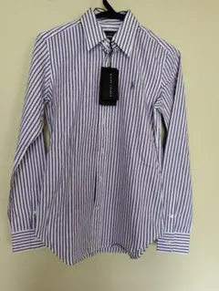 タグ付きRALPH LAUREN 白と紫ストライプシャツ サイズ２