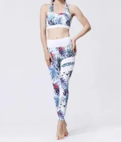 Teddy ヨガウェア レディース上下セットブラカップ付き 花柄 Sサイズ