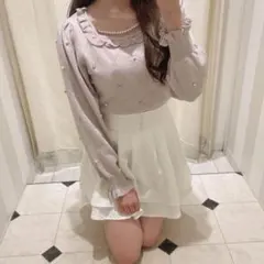 evelyn ビジューパールニット ピンク ニット