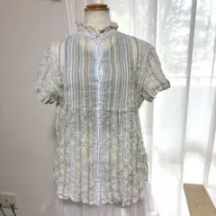 日本製　近年品　マドモアゼルノンノン　ピンタック　シワ加工　コットン半袖ブラウスのサムネイル