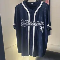Xlarge ネイビー ストライプ 野球ウェア 91 ユニフォームシャツ