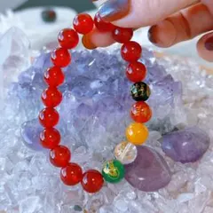 天然石 ラピスラズリ＆イエロールチル＆赤瑪瑙 14mm【オリエンタル絢爛 