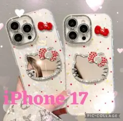 ミラー付きキティ風デコスマホケース iPhone ケース iPhone 17