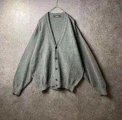 vintage カーディガン　L グリーン　カシミヤ混　太アーム　レトロ