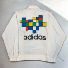 80s OLD adidas デサント製 ナイロンジャケット 白　L