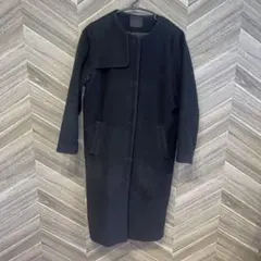 KBF ブラック　ノーカラーロングコート