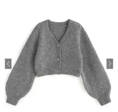 【an1289】グレー クロップドカーディガン バルーンスリーブ