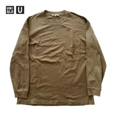 UNIQLO U クルーネックT 長袖 ブラウン XLサイズ 胸ポケット付き