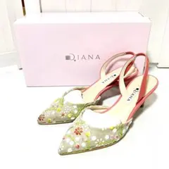美品 DIANA ダイアナ 花柄 刺繍 パンプス 23.5cm