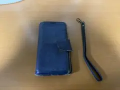 ジャンク品iPhone11Pro用手帳型ケースネイビー ストラップ付　即購入可能