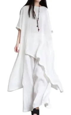 アシンメトリー半袖ワンピース&パンツのセットアップSサイズ