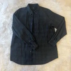 ユニクロ★UNIQLOダークグリーン チェック柄 ボタンダウンシャツ ＸＬ