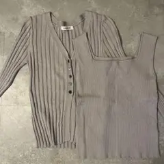 【ay様専用】リブ編みグレー カーディガン&タンクトップセット