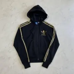 アディダスオリジナルス美品 2000年代トレフォイルパーカー黒金Y2k S