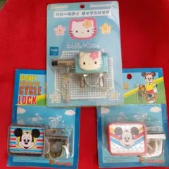 新品！ハローキティ・ミッキーマウス サイクルロック3個セット　ブリジストンのサムネイル