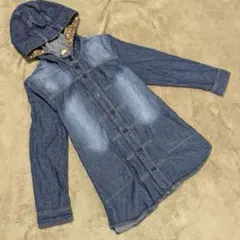 ウォッシュ感が可愛い　デニムパーカー　フロントボタン　フーディー　ロング　Ｍ　花