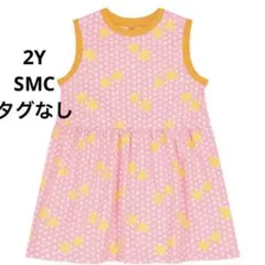 新品　SMCハート柄 星柄 ピンクｘイエロー ノースリーブワンピース 2Yのサムネイル