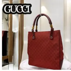 美品】GUCCI グッチ GGキャンバス レザートートバッグ レッド赤 - メルカリ