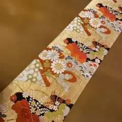 和風テーブルランナー　　ロング１６６金色花柄