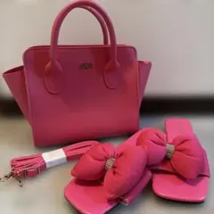 AHKAピンクショルダーバッグとリボンサンダルセット