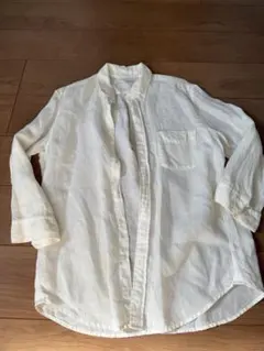 アイボリー リネン 七分袖シャツ M