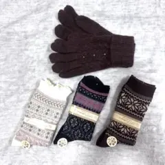 靴下3足　手袋　4点セット　レディース