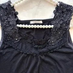 アクシーズファム♡ レースお花 装飾 裾レースタンク♡黒のサムネイル