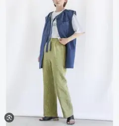 セレクトモカ　ペイズリー柄ワイドパンツ ライトグリーン