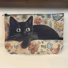 大きな黒猫　ポーチ　まち付き