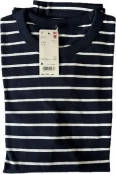UNIQLO ウォッシュボーダーロンT ネイビー/ホワイトストライプ Mサイズ