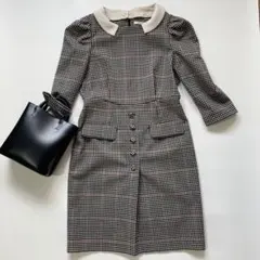 REDYAZEL 襟付きギンガムチェック七分袖クラシカルワンピース Mサイズ