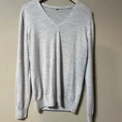 無印　ライトグレー Vネック 長袖ニット Lサイズ