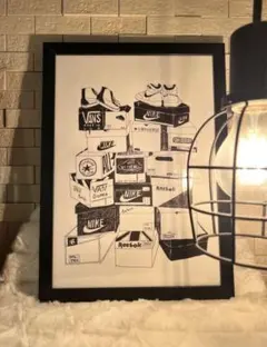 オシャレNIKEスニーカーポスターアンティーク大判額縁Ａ１ 黒い装飾的な写真額縁 オシャレNIKEスニーカーポスターアンティーク大判額縁A1 黒い