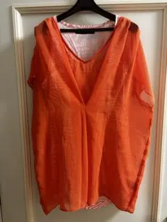 CYNICAL オレンジ 幾何学模様 シフォントップス、タンクトップセット（M）