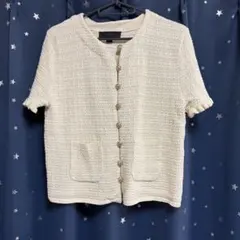 ZARA 白 半袖フリルカーディガン M
