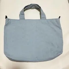 ハンドメイド　トートバッグ　水色　刺繍模様