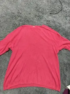 ピンク Vネック リブ編みセーター