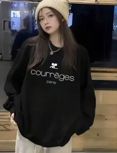 courrèges ロゴ スウェット トレーナー ブラック