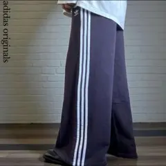 adidas 3本ライン ワイドパンツ 黒