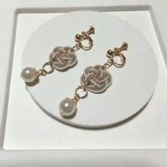 水引　梅結　パール付イヤリング♡