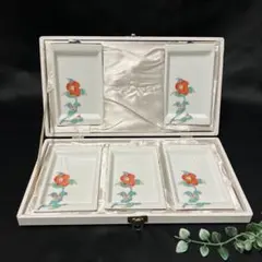 新品　有田焼　長角プレート　5枚　つばき　小皿　刻印あり