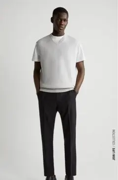 ZARA ザラ メンズ Vネック ニット ベスト グレー Lサイズ