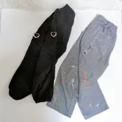 しまむら購入 ロングパンツ2本セット ブラック黒 ペインター 新品＆美品 ハート
